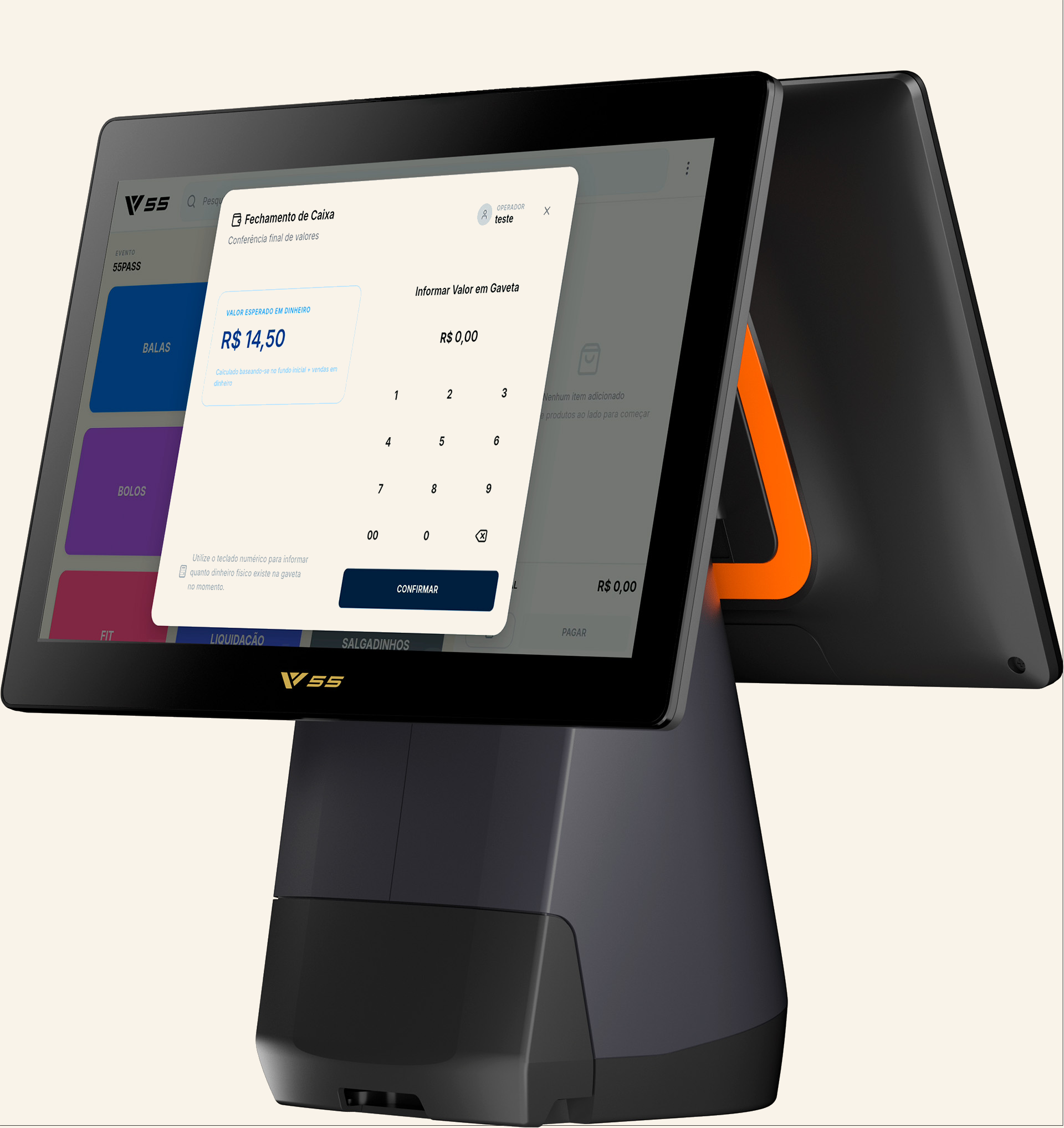 55 T2S — PDV dual-screen com software de gestão